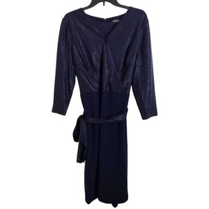 Lauren Ralph Lauren NWT dark navy metallic textured dress 16